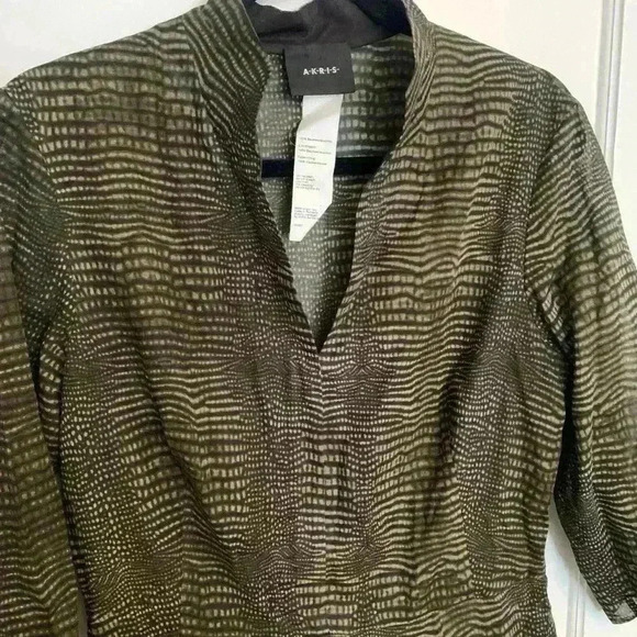 Akris Brown Black Pattern Cotton Pleated Midi Dress, Womens Size 10 - Picture 2 of 16